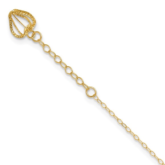 14k Yellow Gold Oval Link Chain Diamond-cut Heart Charm Cage 9